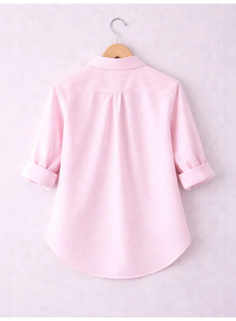 victor and jane Girls’ Oversized Striped Shirt – Short Sleeve Button-Down with Pocket